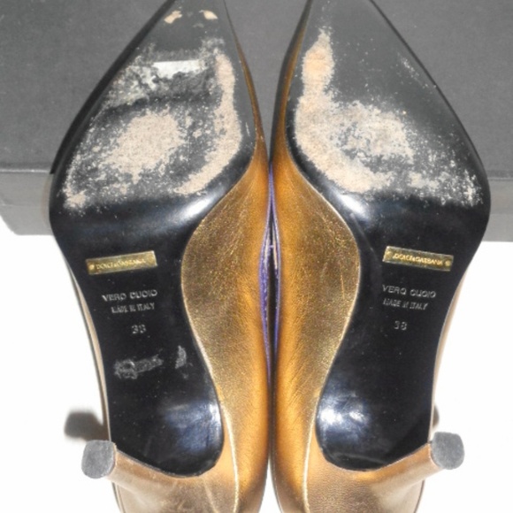 DOLCE & GABBANA Bronze Pointy Toe Pumps 38 8 - Picture 4 of 6